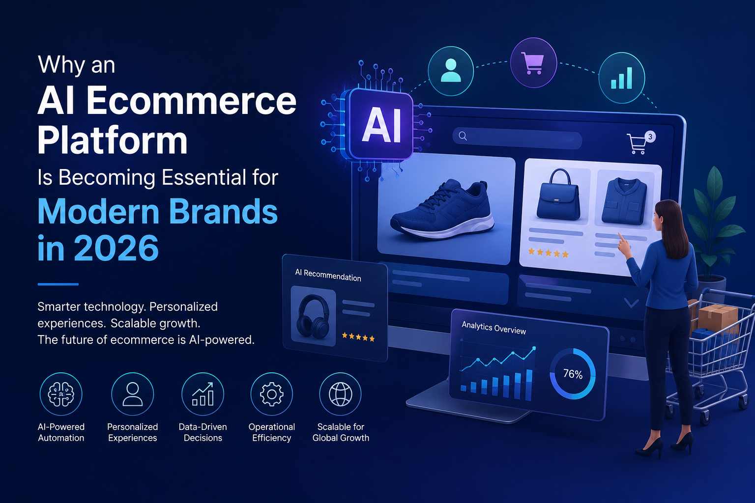 AI ecommerce platform dashboard helping modern ecommerce brands scale through automation and personalization
