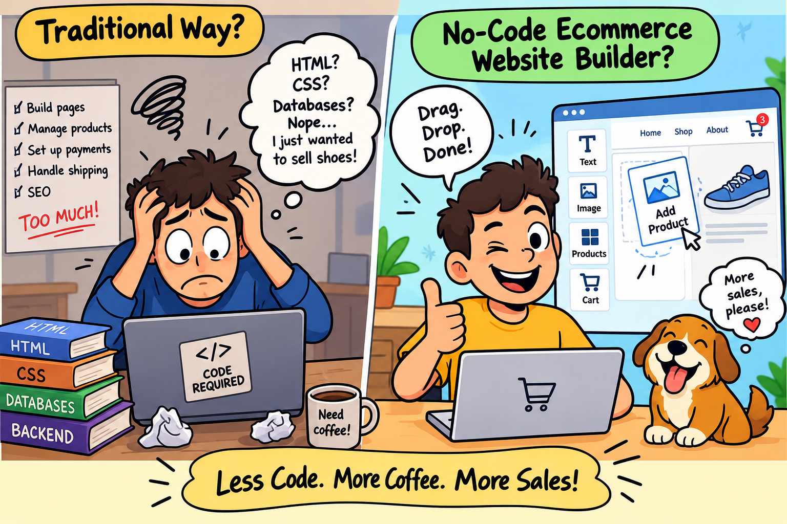 No-Code E-Commerce Website Builder vs. Traditional Custom Development